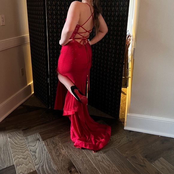 Red Rhinestone Prom Dress - Picture 3 of 4